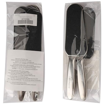 Homeve 2 Pieces Professional Pedicure Foot File - Reusable Stainless Steel Feet Rasp with 20 Replaceable Coarse-Fine Double Side Reusable Pads Cracked Skin Corns Callus Remover - size: 1 Count (Pack of 2)