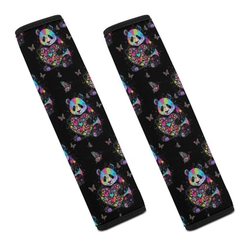 2 Pack Colorful Splatter Panda Holding Heart Black Seat Belt Shoulder Pad Breathable Shoulder Harness Cover for Child, All Vehicles, Neck and Shoulder Support - color: Pattern 743