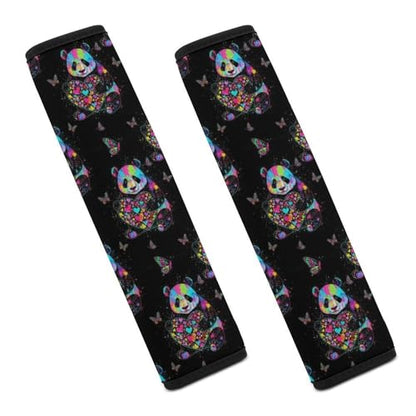 2 Pack Colorful Splatter Panda Holding Heart Black Seat Belt Shoulder Pad Breathable Shoulder Harness Cover for Child, All Vehicles, Neck and Shoulder Support - color: Pattern 743