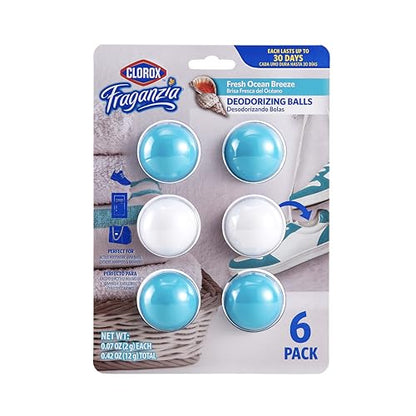 Clorox Fraganzia Deodorizing Balls for Shoes and Small Spaces, Twist-to-Activate No-Plug Odor Refresher Pods for Gym Bags, Lockers, Drawers, and Hampers, Ocean Breeze, 6 Count - size: 6 Count (Pack of 1)