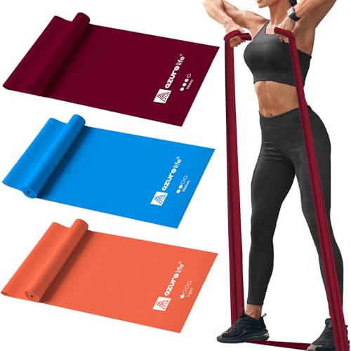 A AZURELIFE Resistance Bands,Professional Long Non-Latex Elastic Stretch Bands,Exercise Bands for Physical Therapy, Yoga, Pilates, Rehab, at-Home or The Gym Workouts, Strength Training - color: Orange, Blue, Purple, size: 5-FT