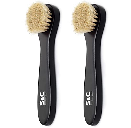 Premium Shoe Polish Brush Set - Horse Hair Brushes, Shoe Polish Applicator for Leather Footwear - Shoe Brushes for Cream & Polish - Made of White Horse Hair & Lotus Wood Handle - color: Black