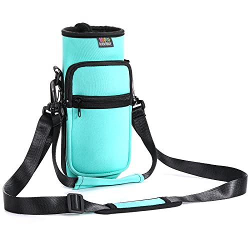 Nuovoware Water Bottle Carrier Bag, 25oz/32oz Bottle Pouch Holder, Adjustable Shoulder Hand Strap 2 Pocket Sling Neoprene Sleeve Sports Accessories for Hiking Travelling Camping, Blue-green - color: Blue-green, size: 25-32 Ounces - Standard