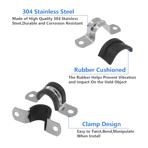 Rubber U Clamps,Two Hole U-Tube Strap Clamp Set,SAFYY EPDM Rubber Cushioned Insulated Clamp Rubber Lined Mounting U Brackets,U Shaped Pipe Tube Wire Clamps Clips Conduit Clamps (M48|2-7/8",10PCS) - size: M48|2-7/8",10PCS