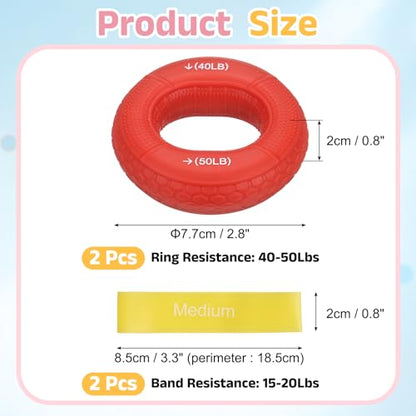 Silicone Ring Grip Strength Trainer with Finger Extension Band, Hand Grip Strengthener Forearm Trainer - color: Red, size: 40-50LB