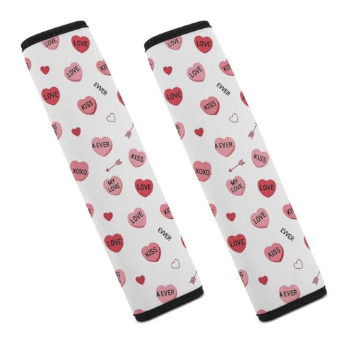 2PCS Valentines Day Pink Candy Heart Car Seat Straps Shoulder Pads Soft Padded Seat Belt Cushion for Adult Use, Car Seats Pushchair Strollers High Chair Pushchair, Anti-Slip Pad - color: Pattern 656