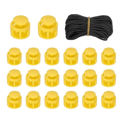 uxcell 20 Pcs Double Hole Cord Locks with 32.8 ft Elastic Cord, 14mm Nylon Spring Toggle Stopper Clip for Backpack Shoelaces Drawstring Paracord Pants, Yellow - color: Yellow, size: 14mm