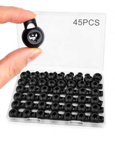 ZUSHALLMY 45pcs Single Hole Round Cord Locks, Plastic Cord Locks, Draw String Clip with Spring Toggle Stoppers Buttons for Drawstrings, Shoelaces, Paracord - color: 45 Pcs Single Hole Round,black