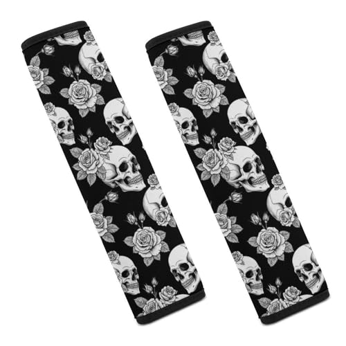 2 Pack Skull Floral Car Seat Straps Shoulder Pads Soft Padded Shoulder Harness Cover for Adult Use, Stroller Pushchair High Chair, Pressure Relief - color: Pattern 1135