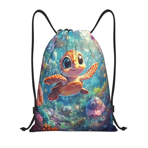 Drawstring Sports Backpacks - Lightweight Swim Gym Bags for Women Men String Sackpack for Beach Travel Yoga(Small, Cartoon Seat Urtle) - color: Cartoon Seat Urtle, size: Small