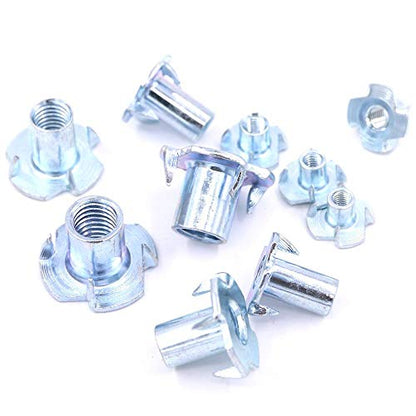 T Nuts 1/4"-20 5/16"-18 3/8"-16, SpzcdZa 75Pcs T Nut Zinc Plated Steel T-Nuts 4 Pronged Tee Blind Nuts Assortment Kit for Wood, Rock Climbing Holds, Cabinetry, Furniture etc.