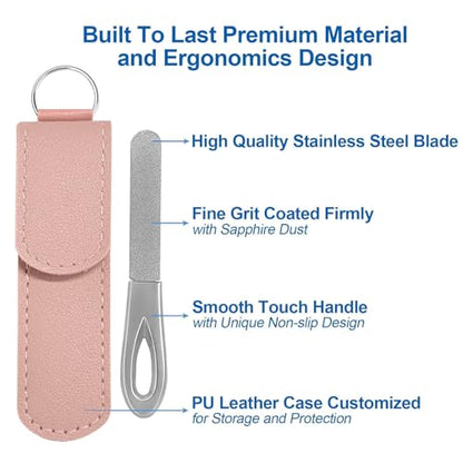 Metal Nail File with Case, 2 Pack Keychain Nail Files for Natural Nails, Fingernail Files Diamond Round Tip Stainless Steel Double Sided Fine Grit Silver Filer with Leather Sheath Travel Pink Purple - size: 2 Pack 3.6 in Silver/Pink/Purple Keychain