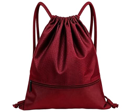 Sports Drawstring Backpack for Men, Waterproof Swim Gym Bag with Shoes Compartment for Women, Lightweight Pull String Sport Bag for Swim, Soccer, Red&Medium - color: Red, size: Medium