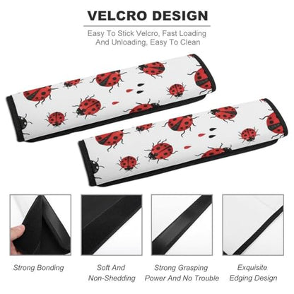 Soft Padded Car Seat Straps Shoulder Pads for Elderly Support, All Vehicles, 1 Pair Ladybug Rain Beige Shoulder Protector Anti-Slip Pad - color: Pattern 771