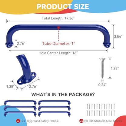 17.3 Inch Playground Handles Monkey Bars Indoor | Metal Grab Handle Hand Grips for Treehouse (Dark Blue, 6 Pack) - color: Dark Blue