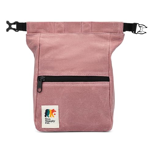 Oso Supply Co - Kulshan Bouldering Bucket, Large Size Chalk Bag for Rock Climbing, Chalk Pot with Magnetic Roll Down Closure, Brush Loop, Zippered Pockets for Climbers - color: Coral
