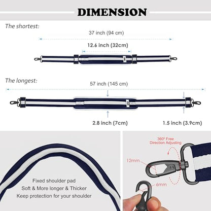 ZINZ Bag Shoulder Strap, Padded Adjustable Shoulder Strap Replacement - color: Stripes-buwbu, size: 57"