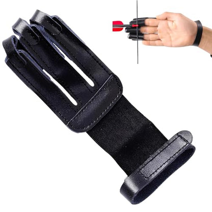 3-Finger Leather Archery Glove, Shooting Finger Guard | Smooth draw feel, reinforced stress zones, lightweight fit, easy on & off, durable wear resistance, fits recurve bow training - color: Black