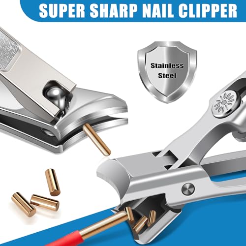 Toenail Clippers for Seniors Thick Toenails, Large Nail Clippers for Men Thick Nails with Catcher, Sharp Fingernail Clipper with Safety Lock Heavy Duty Slanted Nail Cutter Gifts for Men Women Adults - style: Silver Slanted Nail Clippers Set