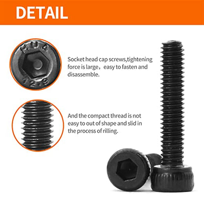 M4 x 8mm 12mm 16mm 20mm 25mm Hex Socket Head Cap Screws Bolts, 12.9 Grade Alloy Steel, Black Oxide Finish, Allen Hex Drive, Metric Machine Fully Threaded, Assortment Kit 100PCS - size: M4 x 8/12/16/20/25mm (100PCS)