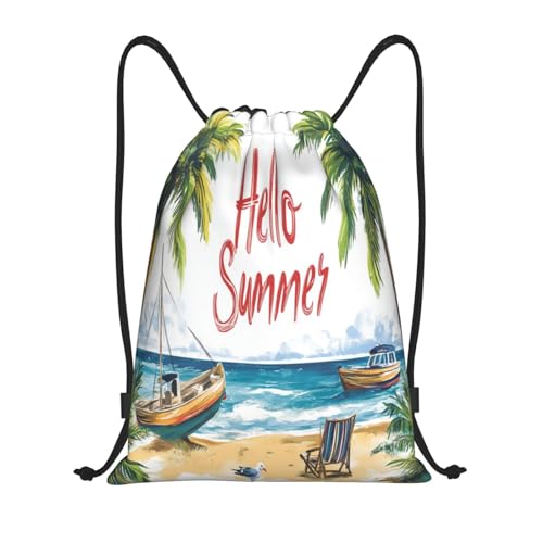 Drawstring Sports Backpacks - Lightweight Swim Gym Bags for Women Men String Sackpack for Beach Travel Yoga(Medium, Beach Hello Summer) - color: Beach Hello Summer, size: Medium