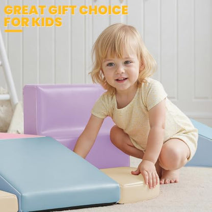 Hoohtoot Foam Climbing Blocks for Toddlers: 6-Piece Soft PU Leather Set - Indoor Climbing and Crawling Toys - Baby Play Gym - Kids Learning Play Structure for Preschool - style: Yellow/Pink