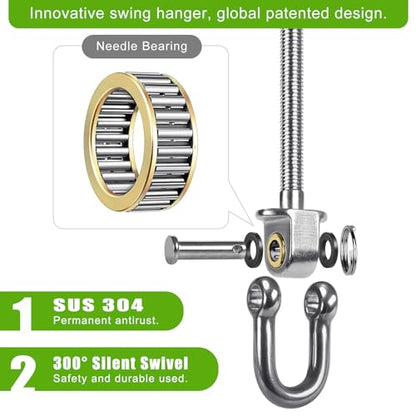 SELEWARE Heavy Duty Stainless Steel Swing Hangers with Bearings (Set of 2), Swing Bolts M10 x 9", 1800LB Capacity for Wood & Steel Beams, Yoga Hammock, Porch Swing - color: D (9 Inch, 2 Pack)