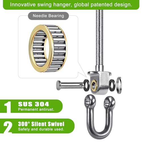SELEWARE Heavy Duty Stainless Steel Swing Hangers with Bearings (Set of 4), Swing Bolts M10 x 9", 1800LB Capacity for Wood & Steel Beams, Yoga Hammock, Porch Swing - color: D (9 Inch, 4 Pack)
