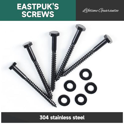 EASTPUK (10Sets) 3/8" x 2" Hex Head Lag Screws & 50PCS 3/8-16 T-Nuts Zinc Plated Steel Nutserts, 4-Pronged Tee Nut for Wood, Heavy Duty Lag Bolts with Washers, Rock Climbing Holds 3/8-16 T Nuts