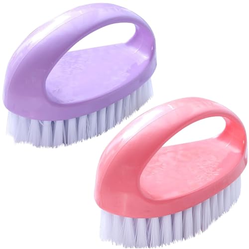 2 Pack Scrubbing Brushes for Cleaning, Heavy Duty Scrub Brush Nylon Stiff Bristles,Scrubber Cleaner Brush for Bathroom,Showe,Sink,Kitchen,Bathtub,Floor,Multi-Purpose Cleaning Brush (Pink + Purple) - color: Pink + Purple