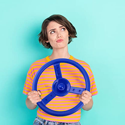 2 Pack Steering Wheel Playset Plastic Pirate Ships Wheel with Mounting Tools for Kids Playground Outdoor Gym (Blue, Yellow) - color: Blue, Yellow