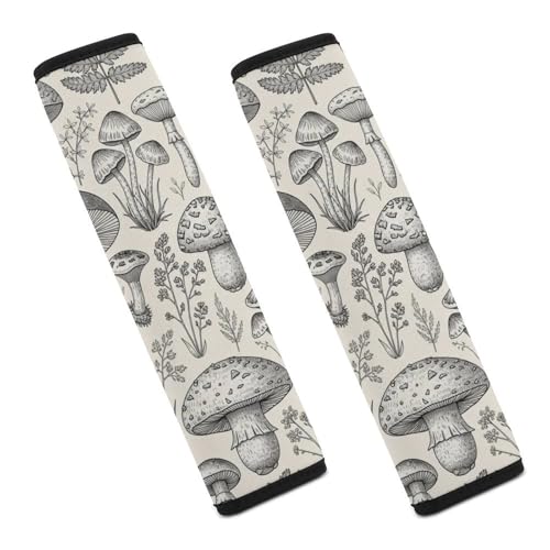 Breathable Car Seat Belt Pad for Girls and Boys, Stroller Pushchair High Chair, 2PCS Vintage Mushroom Beige Shoulder Harness Cover Easy Install (No Tool) - color: Pattern 935