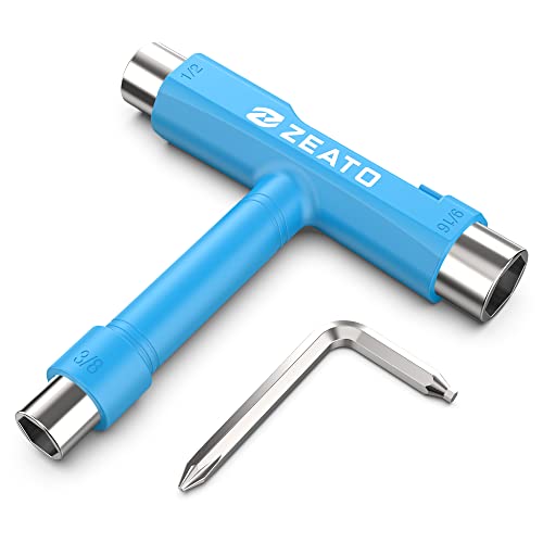 All-in-One Skate Tools Multi-Function Portable Skateboard T Tool Accessory with T-Type Allen Key and L-Type Phillips Head Wrench Screwdriver - color: Blue