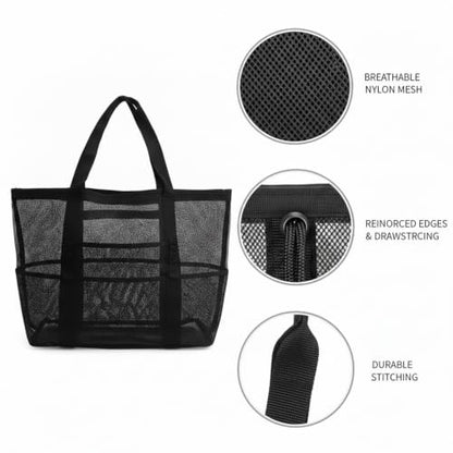 Mesh Drawstring Gym Bag, Breathable Nylon Storage for Wet Gear and Sports Equipment, 17 x 15 Inch (1 PC) - color: Black