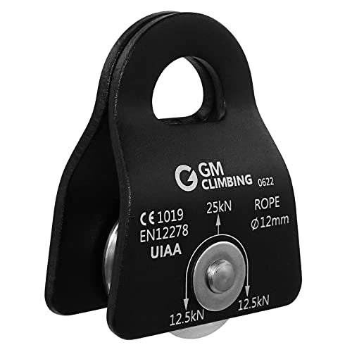 GM CLIMBING Micro Prusik Minding Pulley 25kN CE UIAA Certified 12mm Single Pulley Mobile Side Plates for Arborist Rigging Climbing Rescue - color: Pulley Kit | Black Pulley, Twist Lock