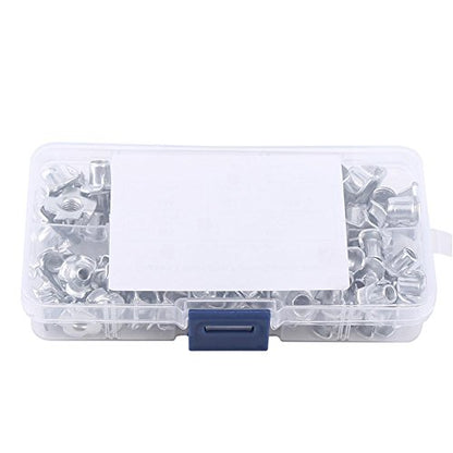Four-Pronged T Nut Kit, 90pcs Carbon Steel M3/M4/M5/M6/M8 Four Pronged T Nuts Blind Inserts Nut Four Claw Nuts Assortment Kit for Wood Furniture Rock Climbing Holds Cabinetry