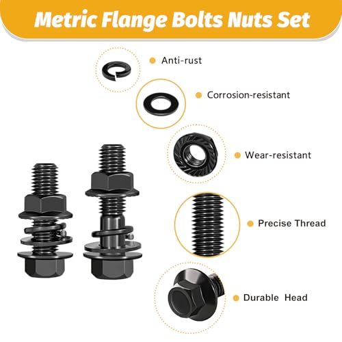 Kadrick Metric Flange Bolt Assortment. 300Pcs M6 M8 M10 Bolt Kit,M6 x1.0 M8 x1.25 M10-1.25 (12mm to 35mm) Hex Bolts Nuts and Washers Kit,Black Zinc Plated - size: M6 M8 M10 300Pcs Flange HEX