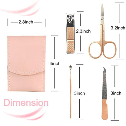 Manicure Set, Professional Women Nail Clippers Kit 4PCS, Stainless Steel Nail Cutter Care Tools Professional Grooming Kits, PU Leather Travel Case （rose gold） - color: rose gold