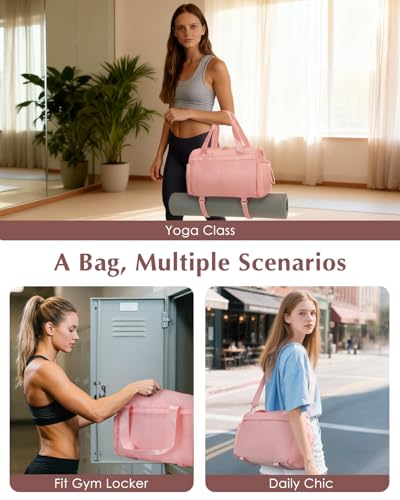 Small Gym Bag, Mini Gym Bag with Yoga Mat Holder & Wet Compartment, Pink | Yoga Mat Bag, Water Bottle Pocket, Detachable and Adjustable Shoulder Strap, Mini Duffle Bag for Workout Travel Dance - color: Pink