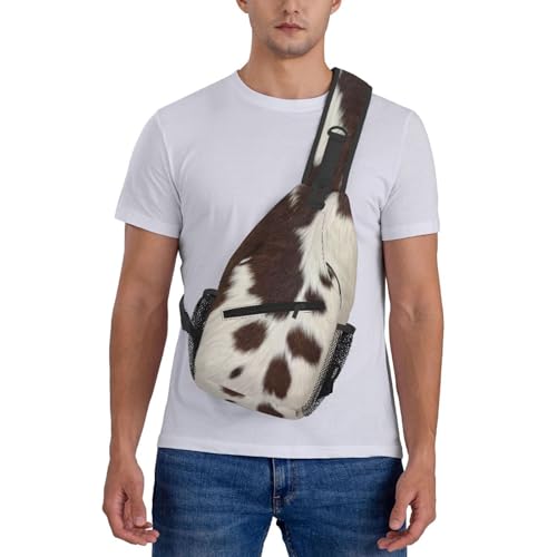 Cow Print Crossbody Sling Bags for Women Men Brown White Cow Fur Texture Animal Skin Print Travel Sling Backpack Casual Chest Shoulder Bag Cute Farmhouse Cowhide Pattern Hiking Daypack - color: White Brown