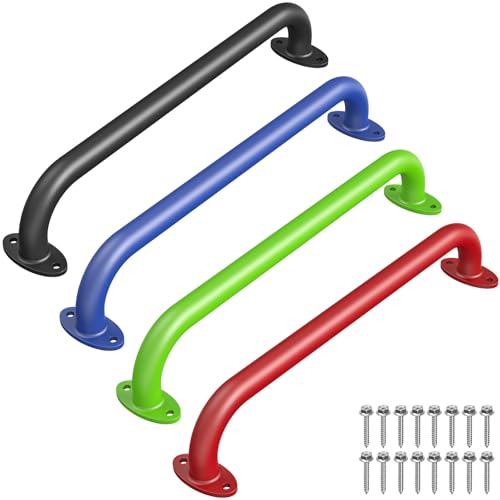Dolibest 4 Pack 17 Inch Playground Handles, Metal Monkey Bars Indoor & Outdoor, Heavy Duty Ceiling Grab Bars & Wider Base for Climbing Frames, Treehouses, Wall Ladders & Bunk Beds –4 Color - color: B:Colorful-17Inch-4pcs