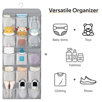 MISSLO 30 Large Pockets Dual Sided Hanging Shoe Organizer for Closet with Rotating Hanger Hanging Shoe Shelves, Grey - color: Grey