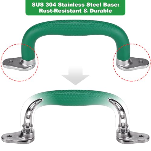 SELEWARE 4Pcs Green Playground Safety Handles Kids Playground Grab Handles | Non-Slip Durable Indoor Outdoor Playset Hand Grips for Playhouse, Treehouse, Climbing Frame, Jungle Gym, Swing Set - color: Green (4 Pack)