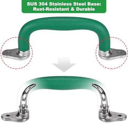 SELEWARE 4Pcs Green Playground Safety Handles Kids Playground Grab Handles | Non-Slip Durable Indoor Outdoor Playset Hand Grips for Playhouse, Treehouse, Climbing Frame, Jungle Gym, Swing Set - color: Green (4 Pack)
