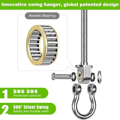 SELEWARE Heavy Duty Swing Hangers with Silent Bearings, 1500LB Capacity Stainless Steel Swing Hardware Kit (2 Pack), M10 x 6 4/5" Bolts for Wood/Steel Beams, Porch Swings, Yoga Hammocks, Gym Rings - color: U (6 4/5 inch, 2 Pack)