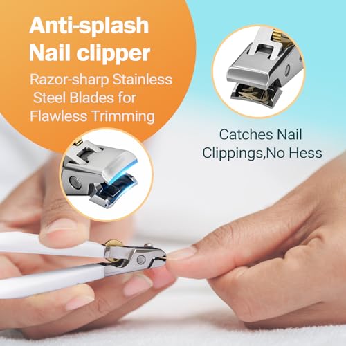 Heavy Duty Nail Clippers for Thick Toenails & Fingernails - Razor-Sharp Stainless Steel Blades with Wide Jaw, Anti-Slip Grip, Safety Lock & Splash Guard (Seniors/Men/Women/Kids) - color: White