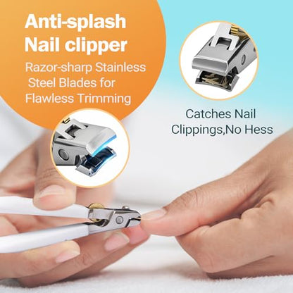Heavy Duty Nail Clippers for Thick Toenails & Fingernails - Razor-Sharp Stainless Steel Blades with Wide Jaw, Anti-Slip Grip, Safety Lock & Splash Guard (Seniors/Men/Women/Kids) - color: White