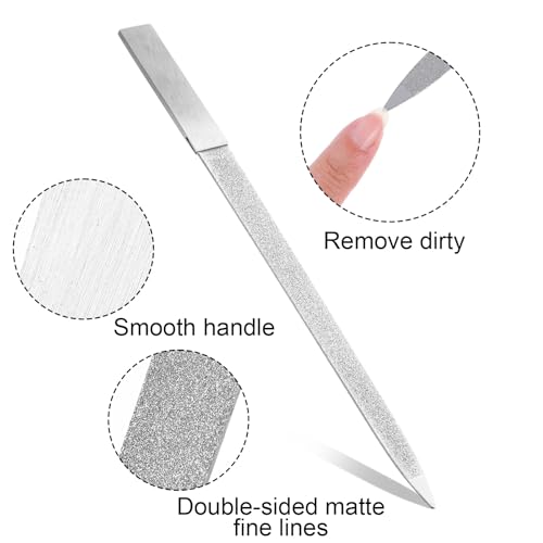 Diamond Nail File Set, 3Pcs Metal Nail File, Stainless Steel Double Side Fingernail Files, Toenails Fingernail Files Tools for Salon Home, Women Men (Silver)