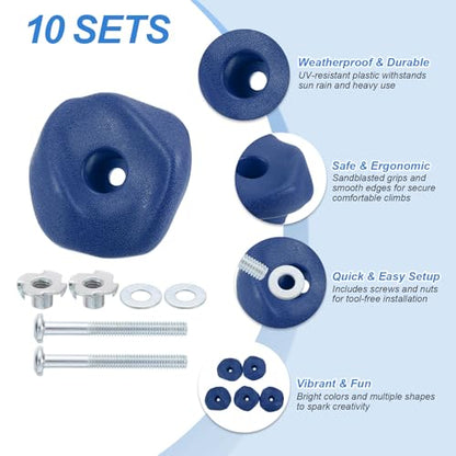 PATIKIL Rock Climbing Holds, Climbing Rock Wall Grips Play Set Climber Attachments with Single Holes for Playground - color: Blue, style: Blue-A