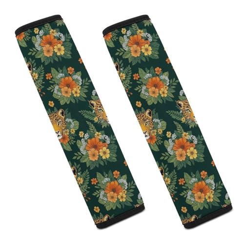 1 Pair Leopard Tropical Leaves Cheetah Animal Seat Belt Shoulder Pad Soft Padded Seat Belt Cushion for Adult Use, Stroller Pushchair High Chair, Pressure Relief - color: Pattern 1233
